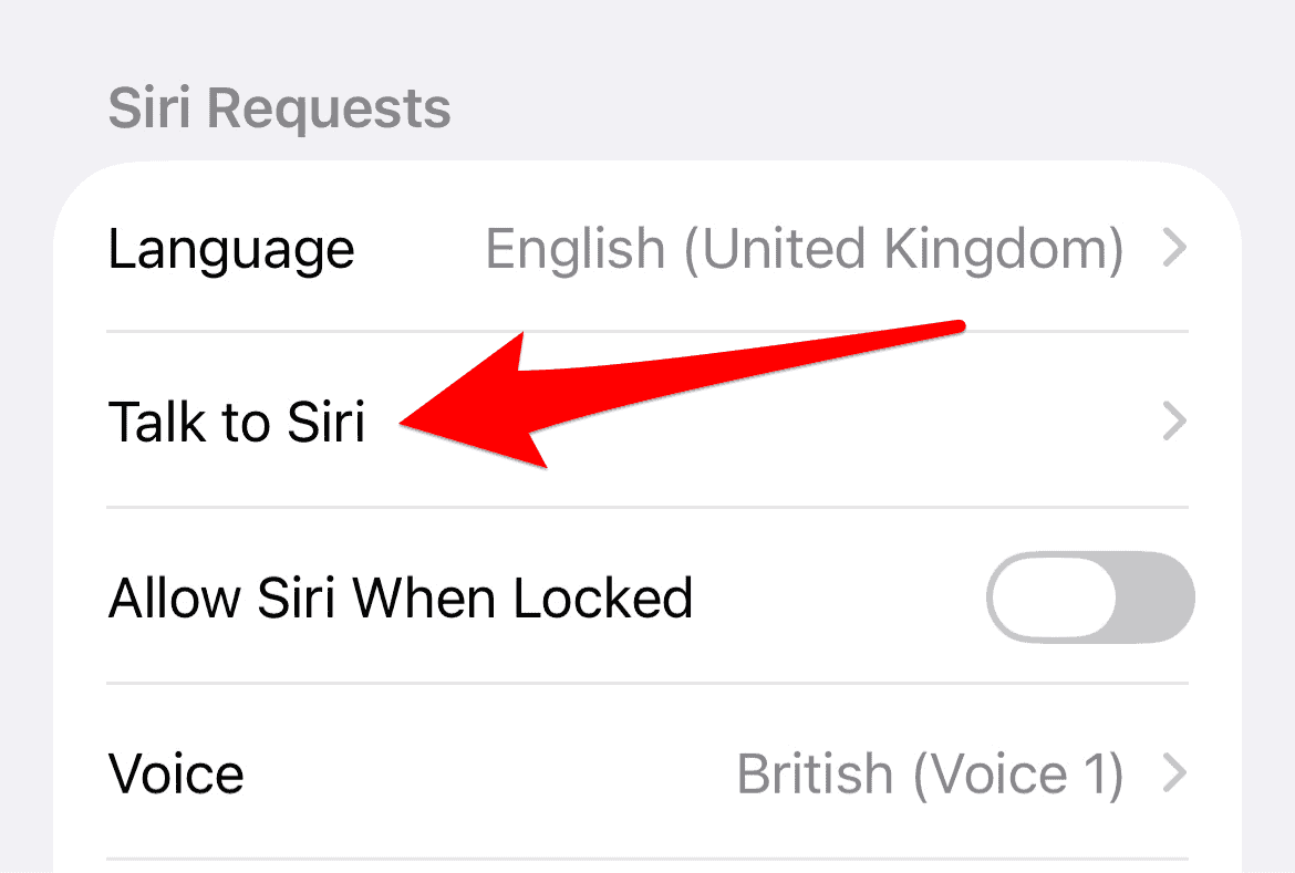 The Talk to Siri option in iPhone settings