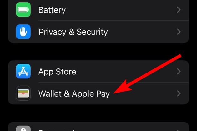 The Wallet & Apple Pay option in iPhone settings