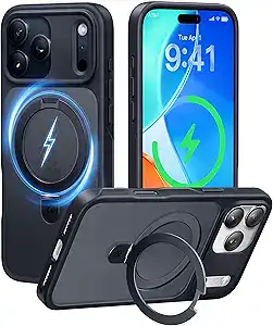 An iPhone 17 Pro Max in a CASEKOO Magnetic Stand Case.