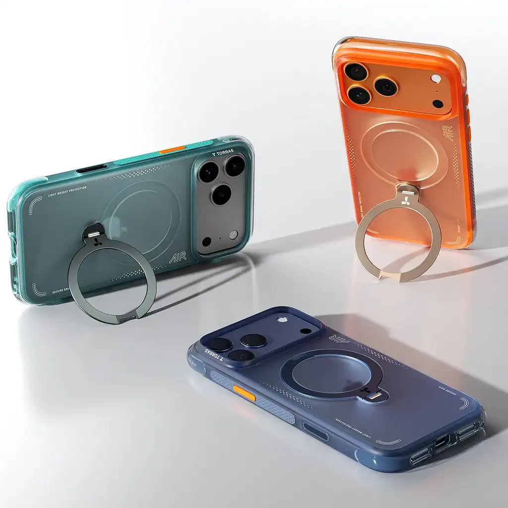 An iPhone 17 Pro Max in a CASEKOO Magnetic Stand Case