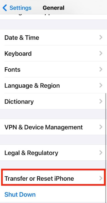 Transfer-or-Reset-iPhone-on-Settings