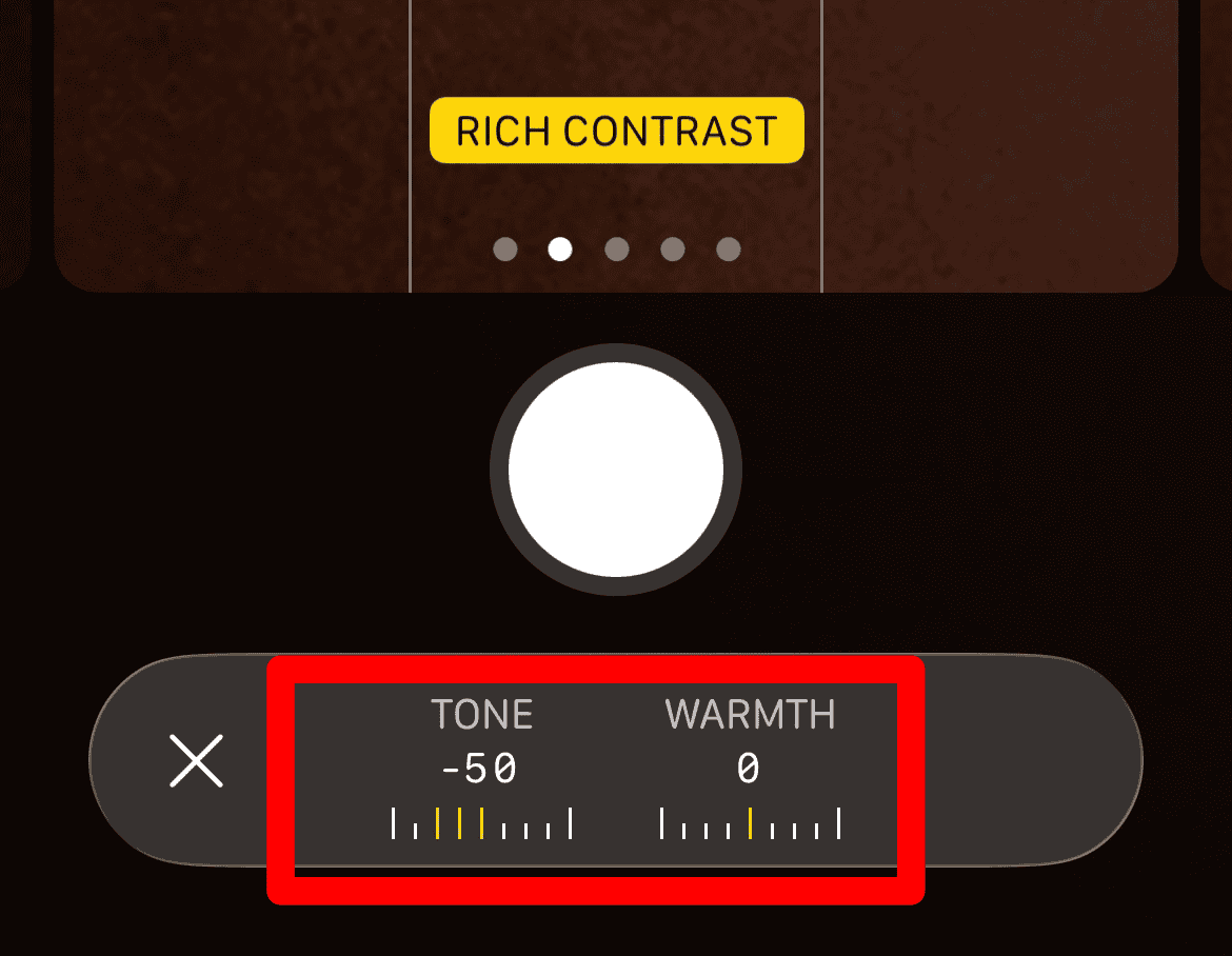 Tunning on the Rich Contrast style in the Camera app