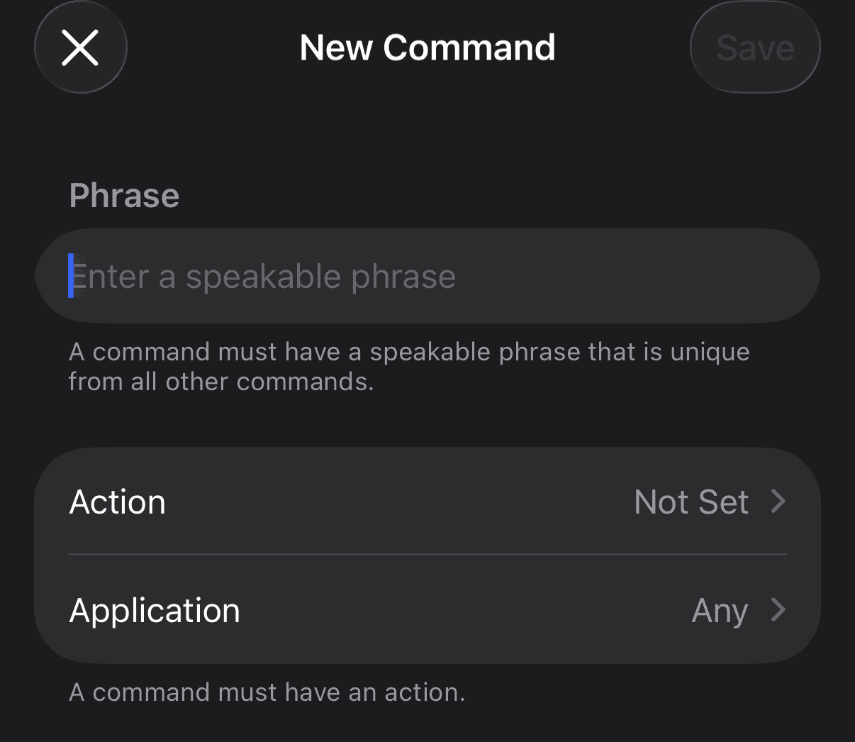 Create new commands in voice control