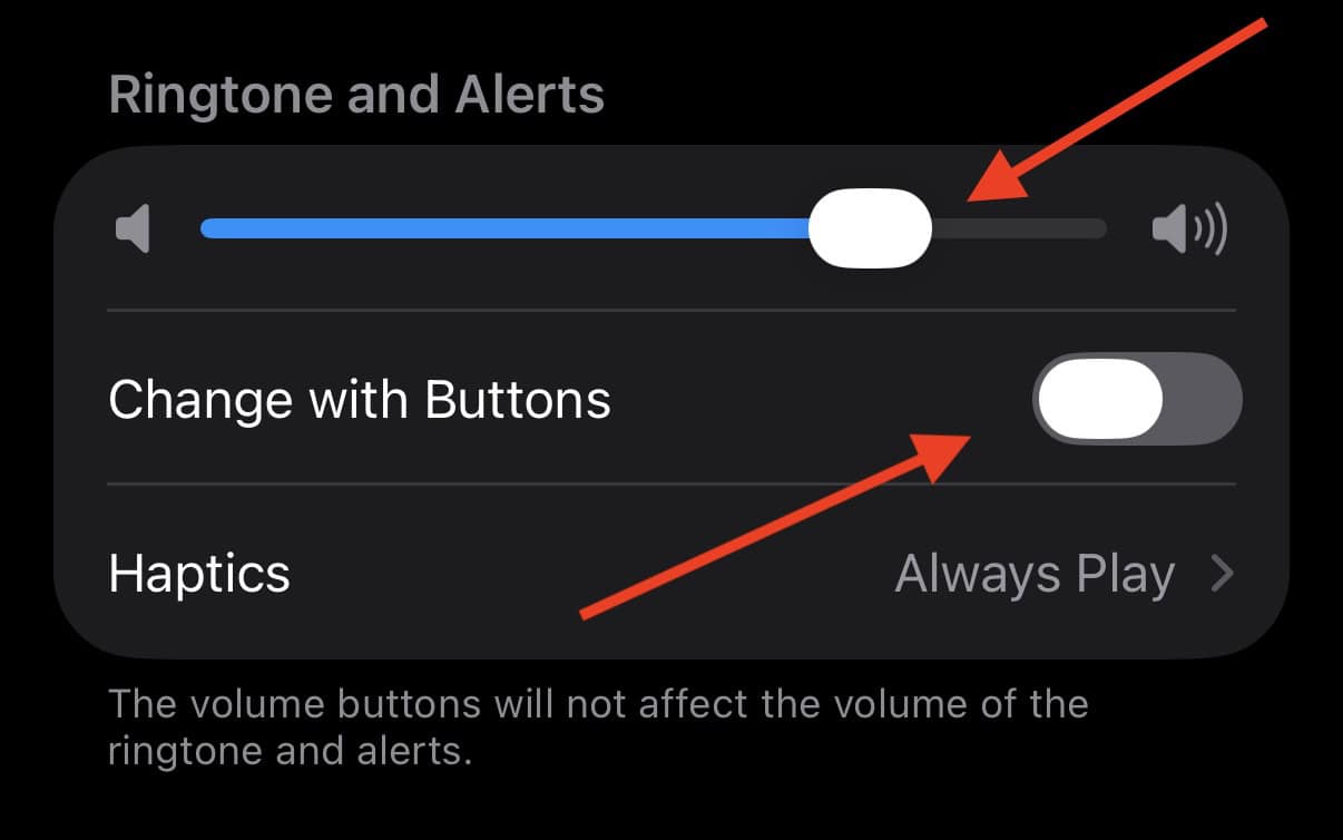 Set volume slider up and turn off change with buttons