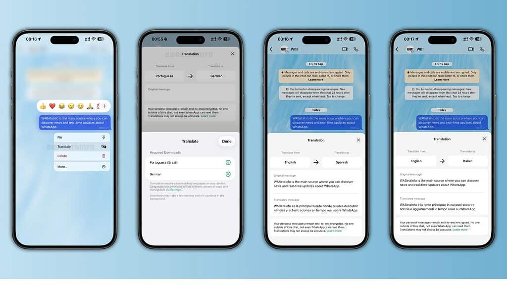 WhatsApp In-App Nachrichtenübersetzungen