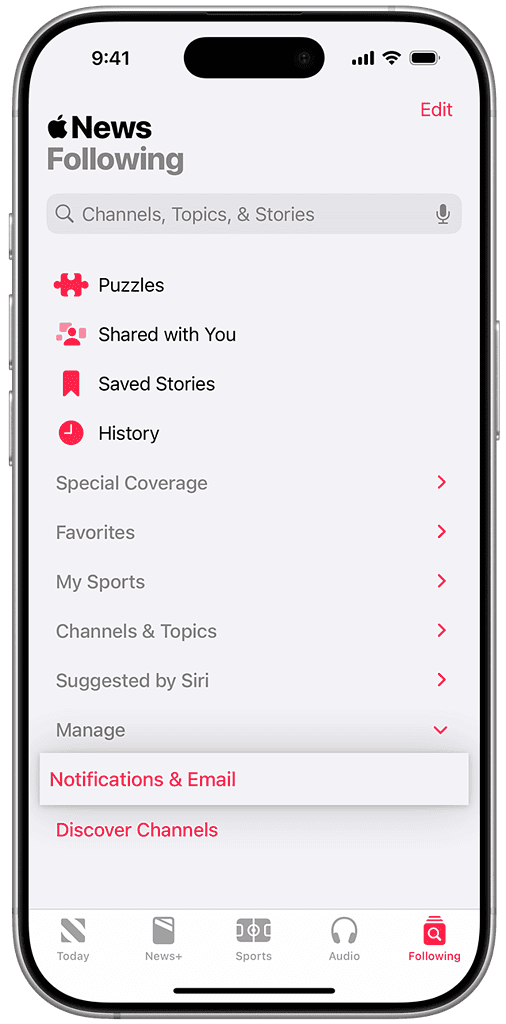 apple news settings