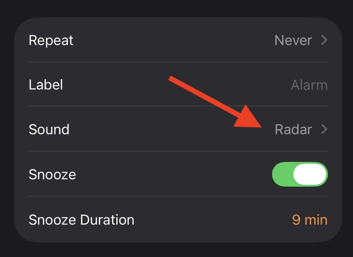 Select a sound for an alarm in the iOS clock app