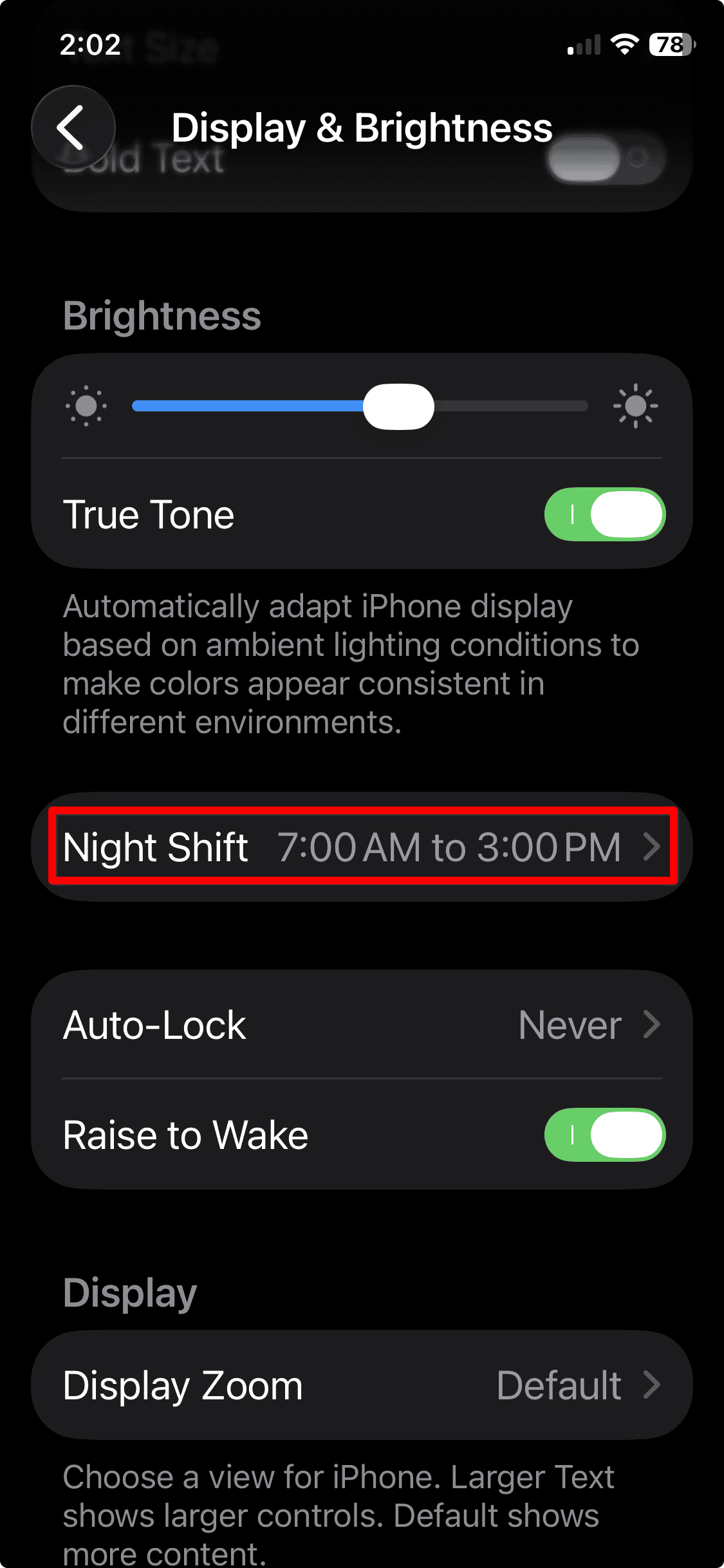 iPhone 11 iOS 26 Settings Display Night Shift
