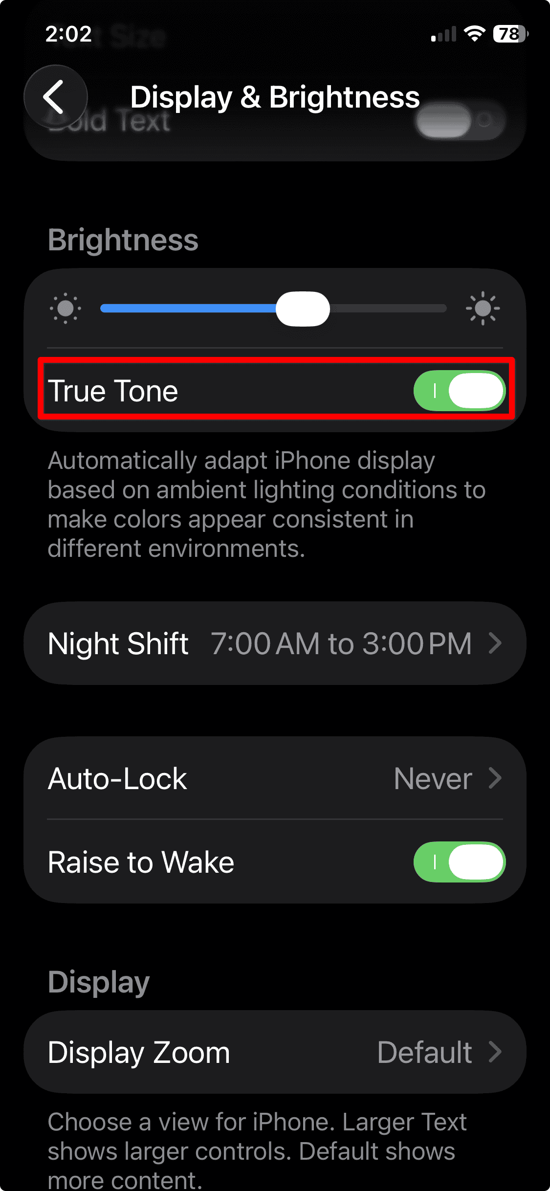 iPhone 11 iOS 26 Settings Display True Tone