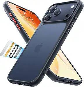 An iPhone 17 Pro Max with a TORRAS Shockproof Clear Case