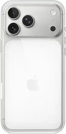 An iPhone 17 Pro Max with an Apple Clear Case with MagSafe