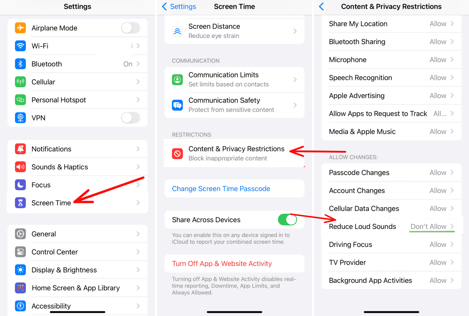 iPhone Screen Time settings