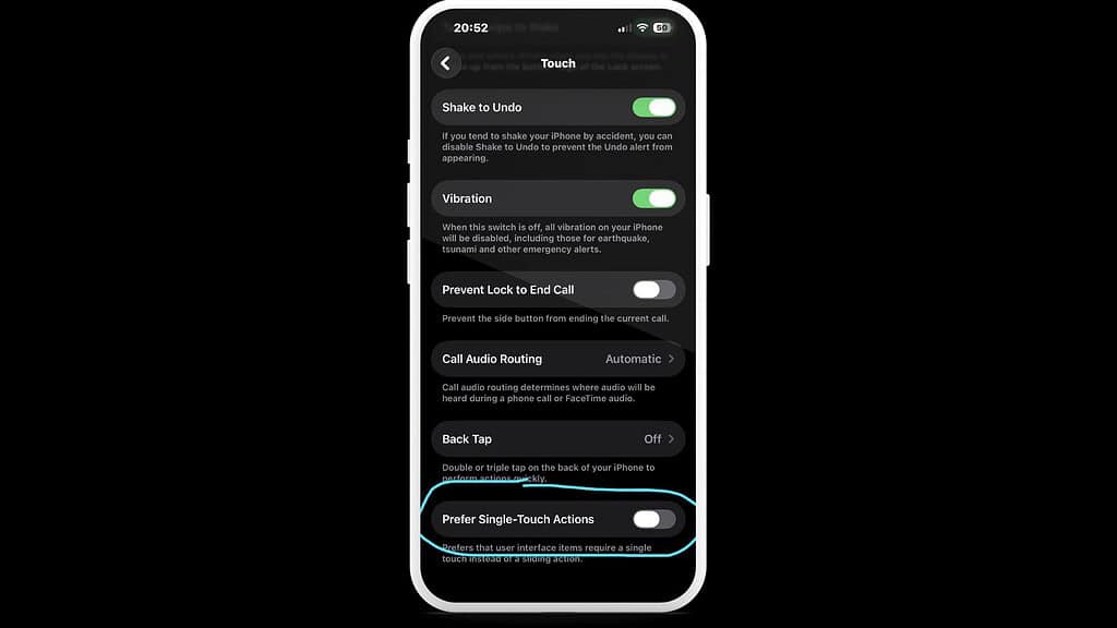 ios 26.1 beta 3 single touch action