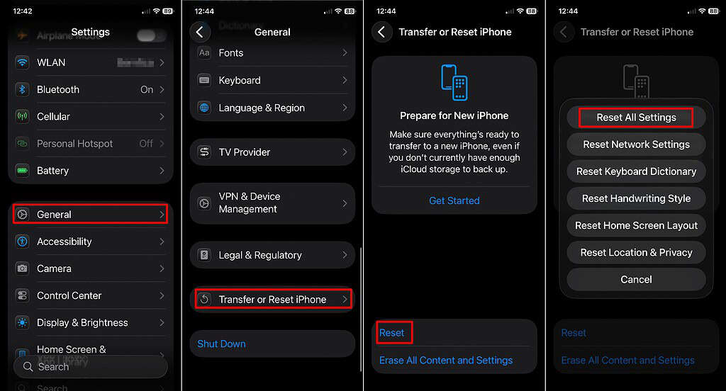 iphone 11 Pro reset all settings