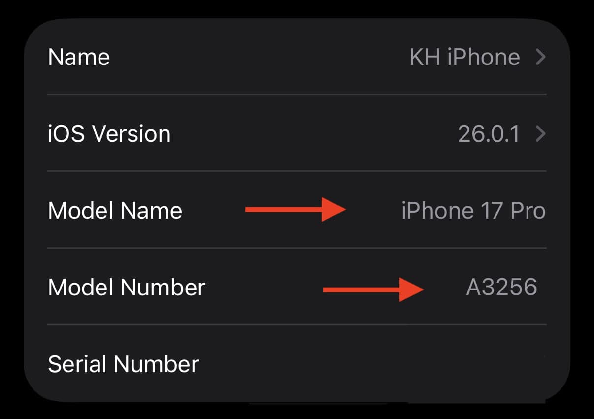 Find iPhone model name and number