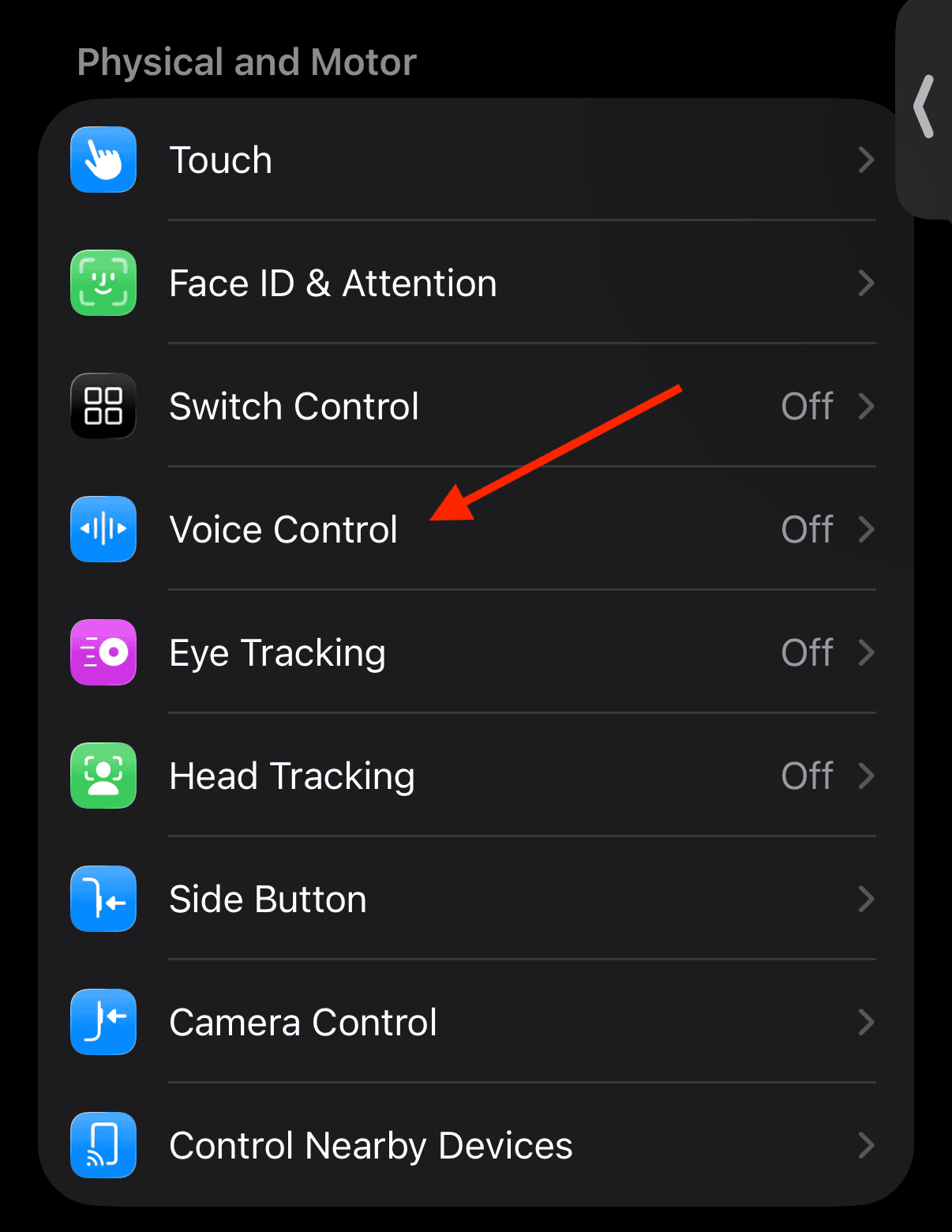 Open Accessibility setting to find Voice Control 