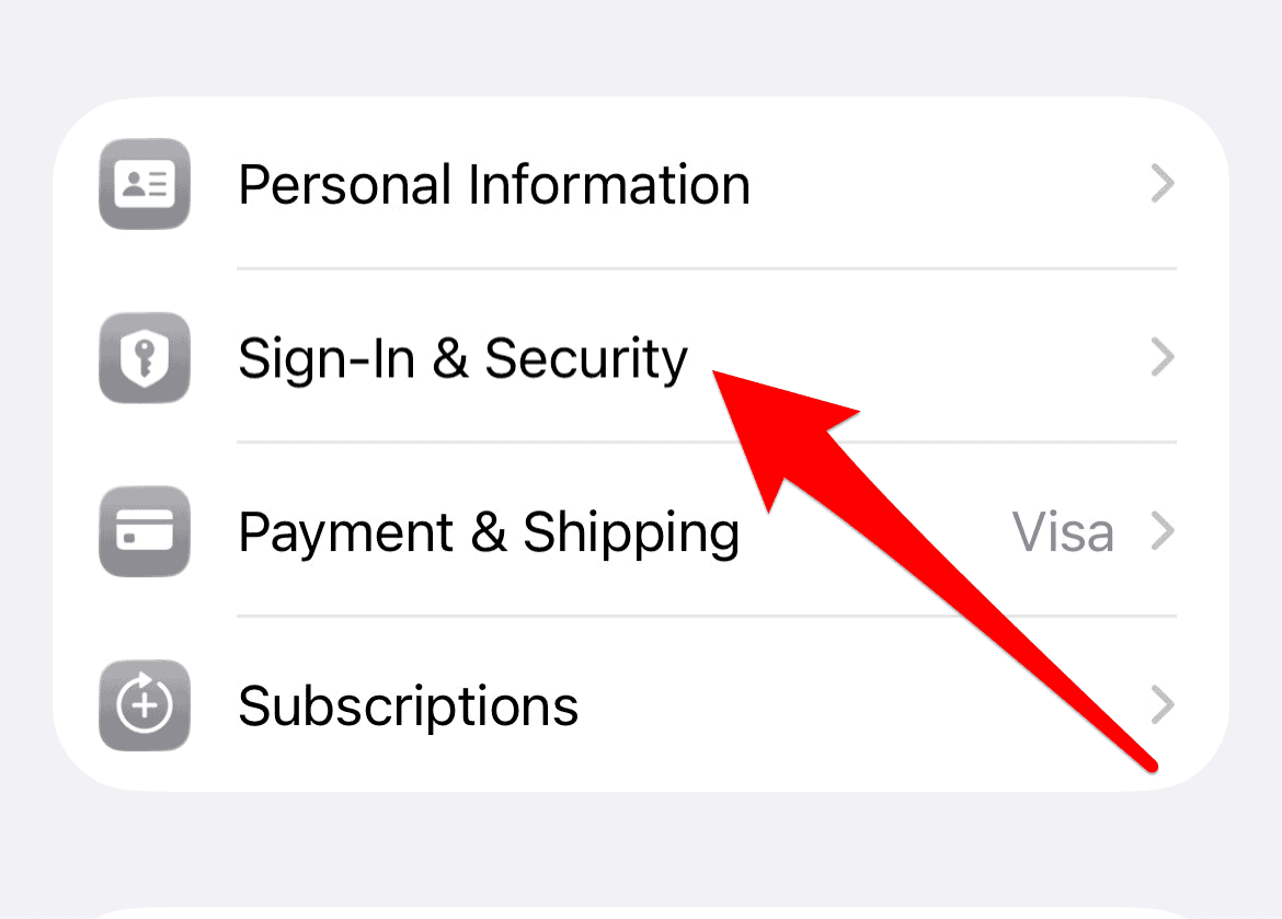 The Sign-In & Security option in iPhone settings