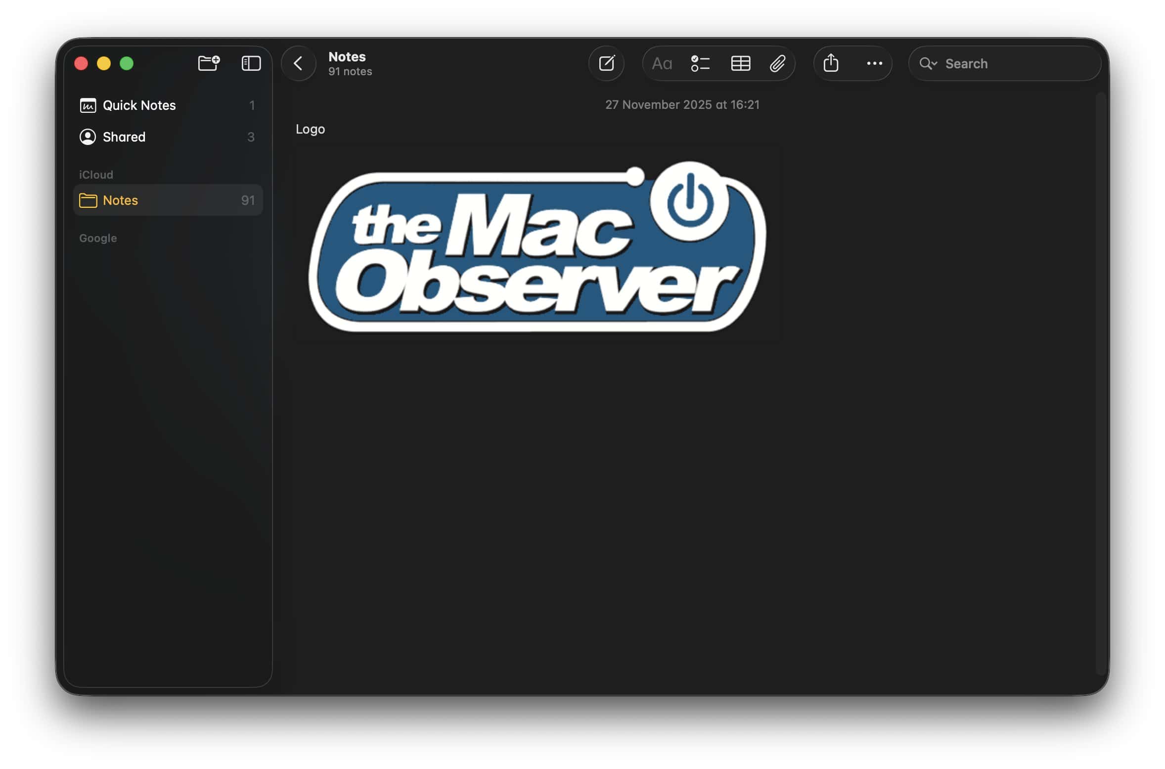 A photo pasted in Apple Notes on Mac