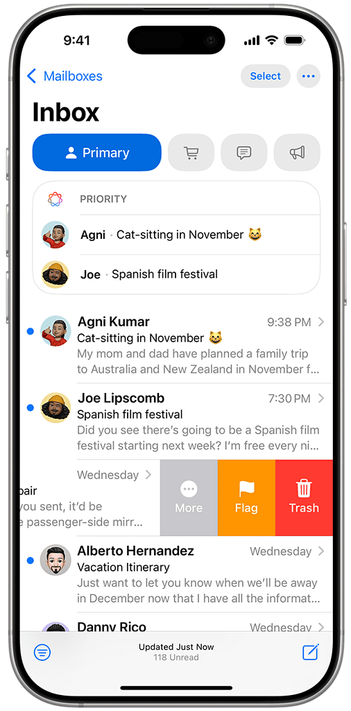 Apple Mail on iPhone mail options