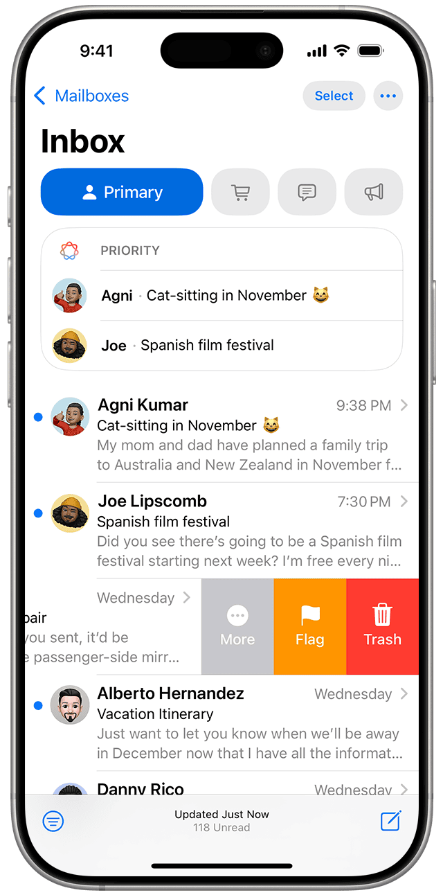 Apple Mail on iPhone mail options
