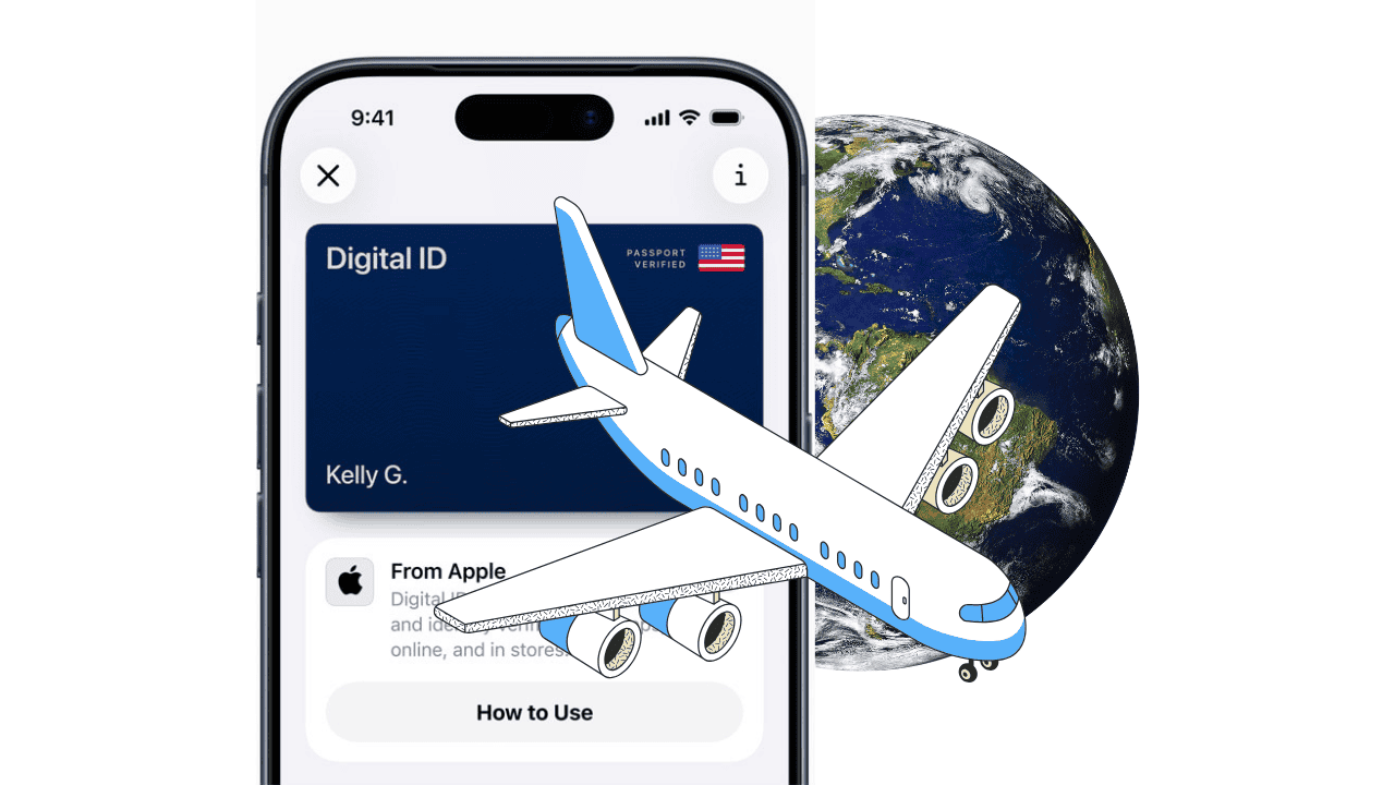 Apple Wallet ID with an airplane and globe icon