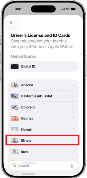 Apple Wallet choose state