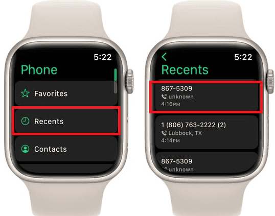 Apple Watch call from recents