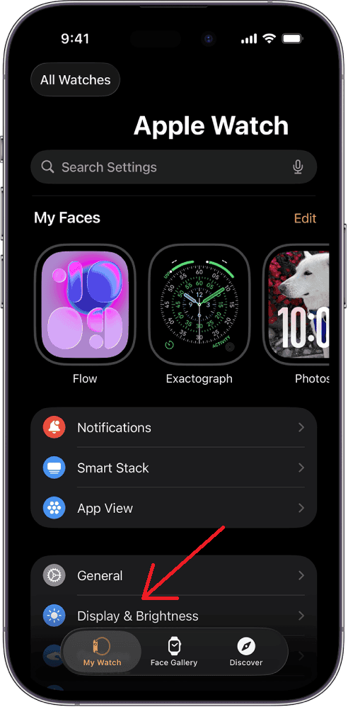 Apple Watch increase brightness from iPhone