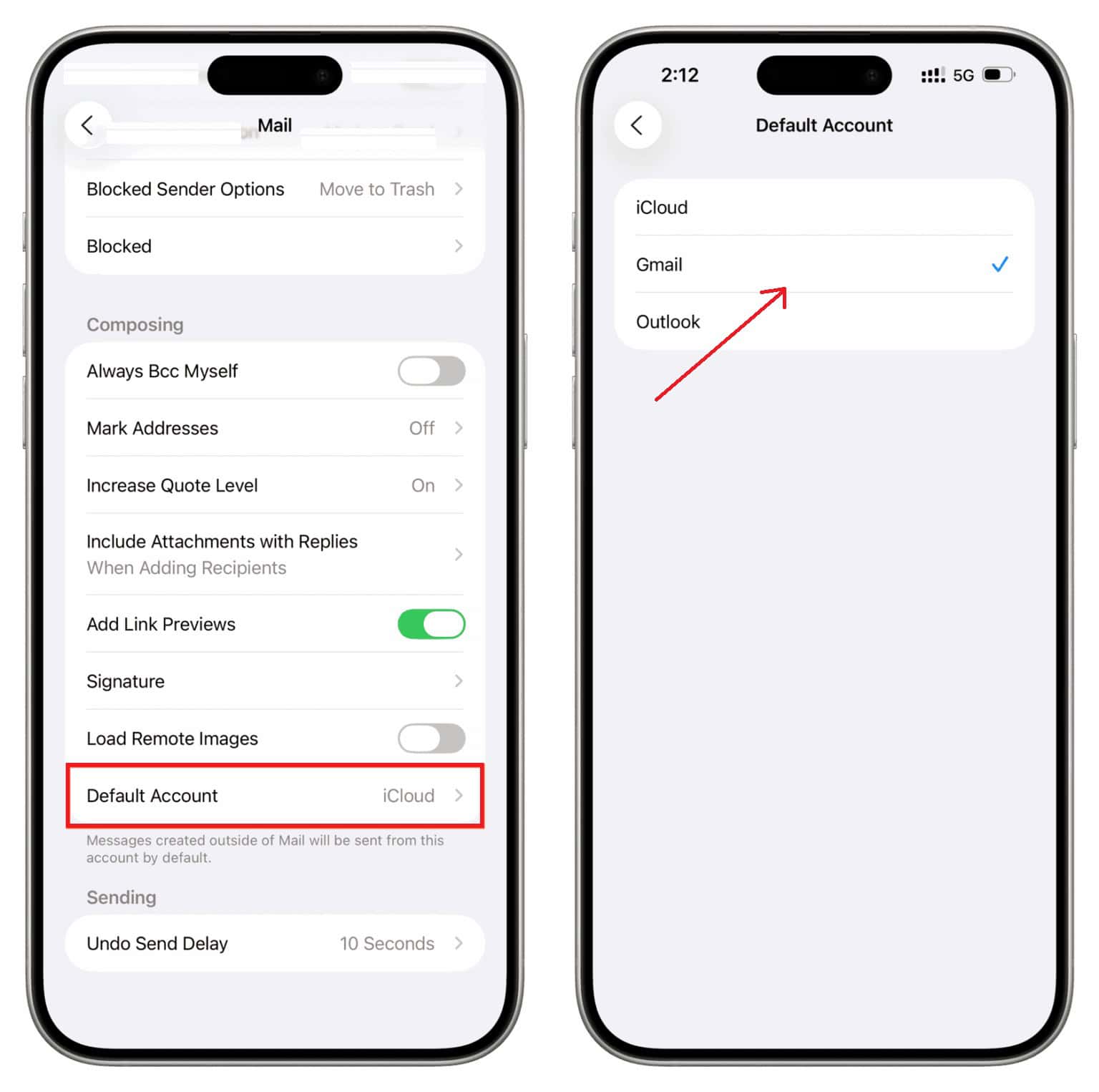 Change Defalt Mail account Apple Mail