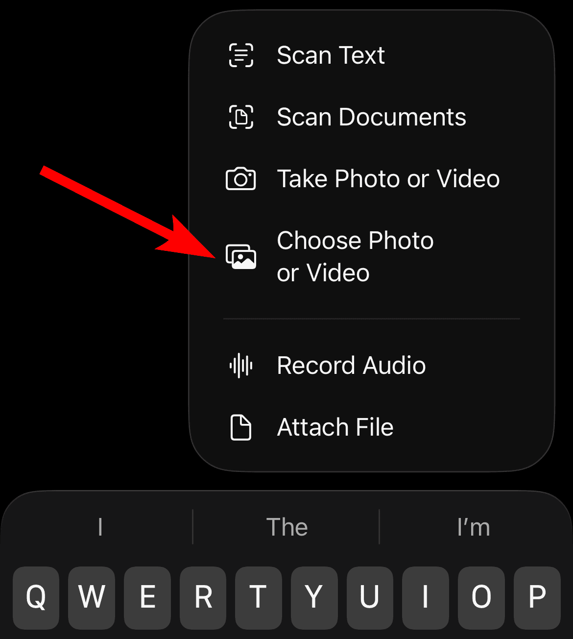 Choose a Photo or Video option in Apple Notes on iPhone