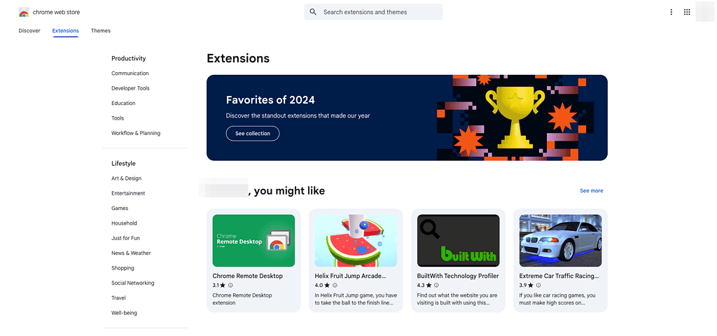 Chrome Web Store exensions
