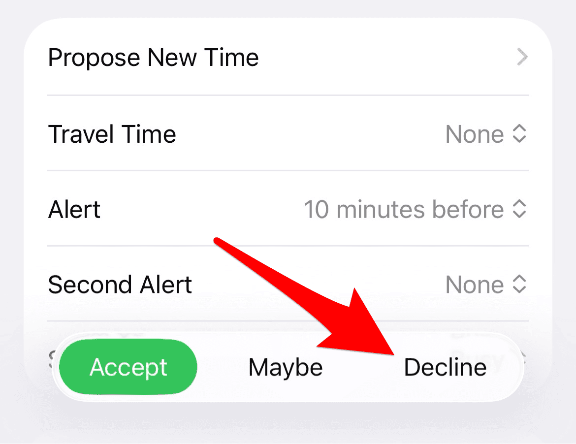 Declining an event in iPhone Calendar app