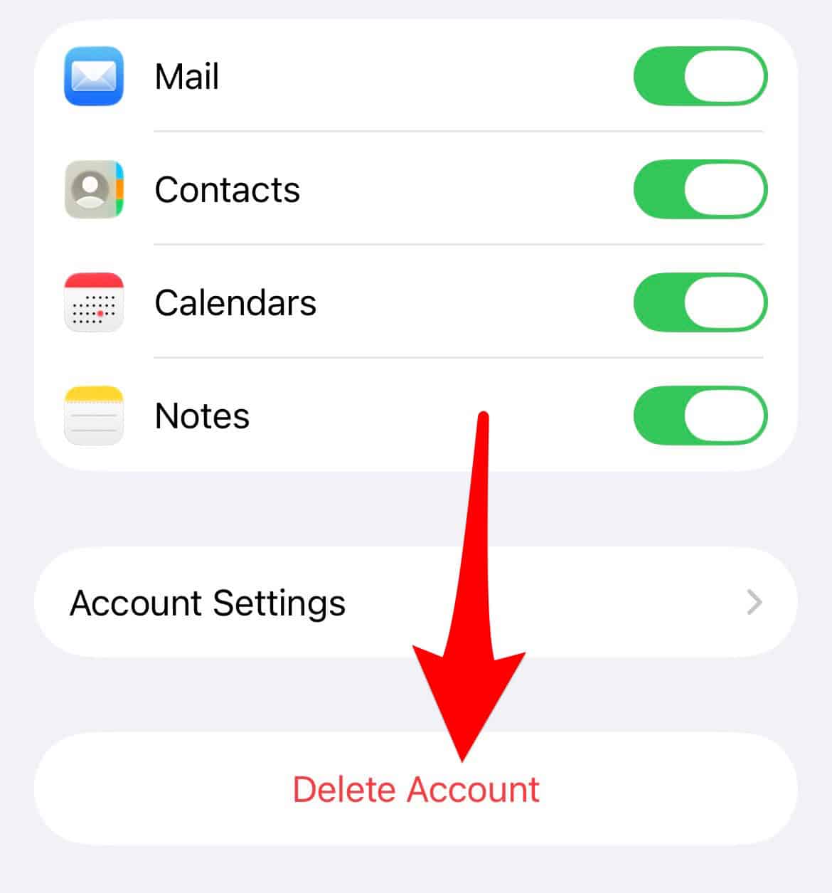 Deleting a Calendar account in iPhone settings