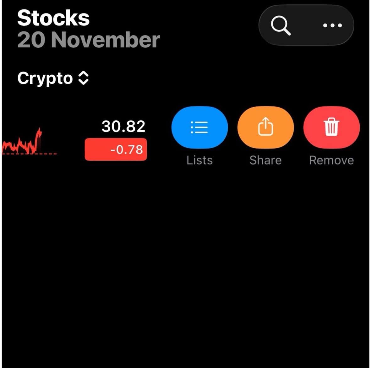 Deleting a crypto currency in the Stocks app on iPhone