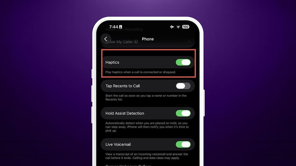 Disable haptics for call connect and disconnect