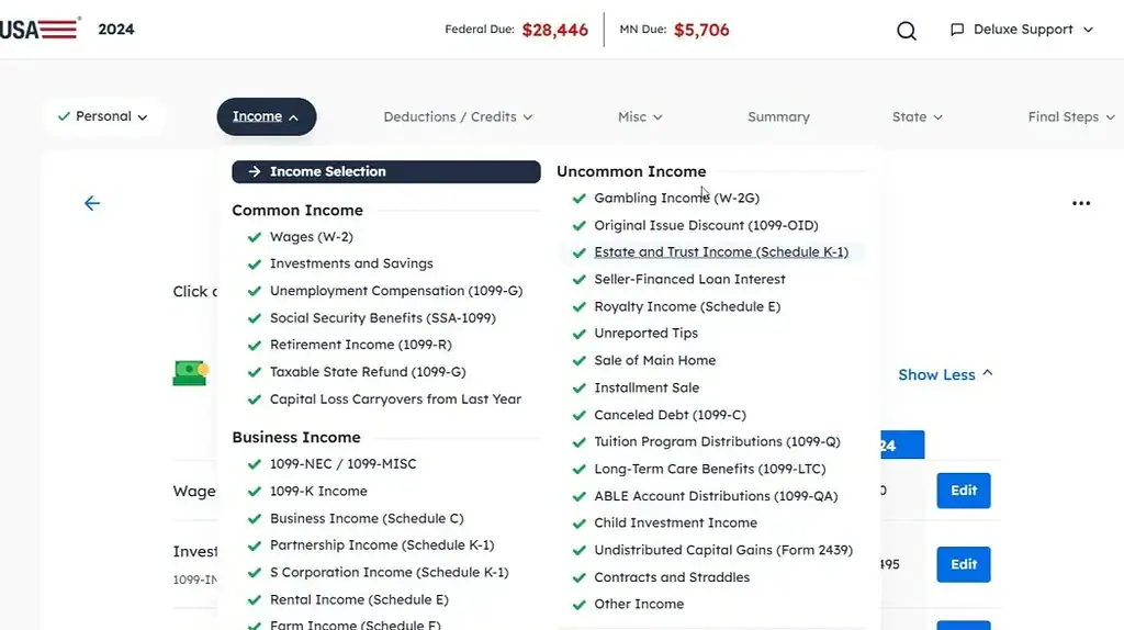 Interface du logiciel FreeTaxUSA