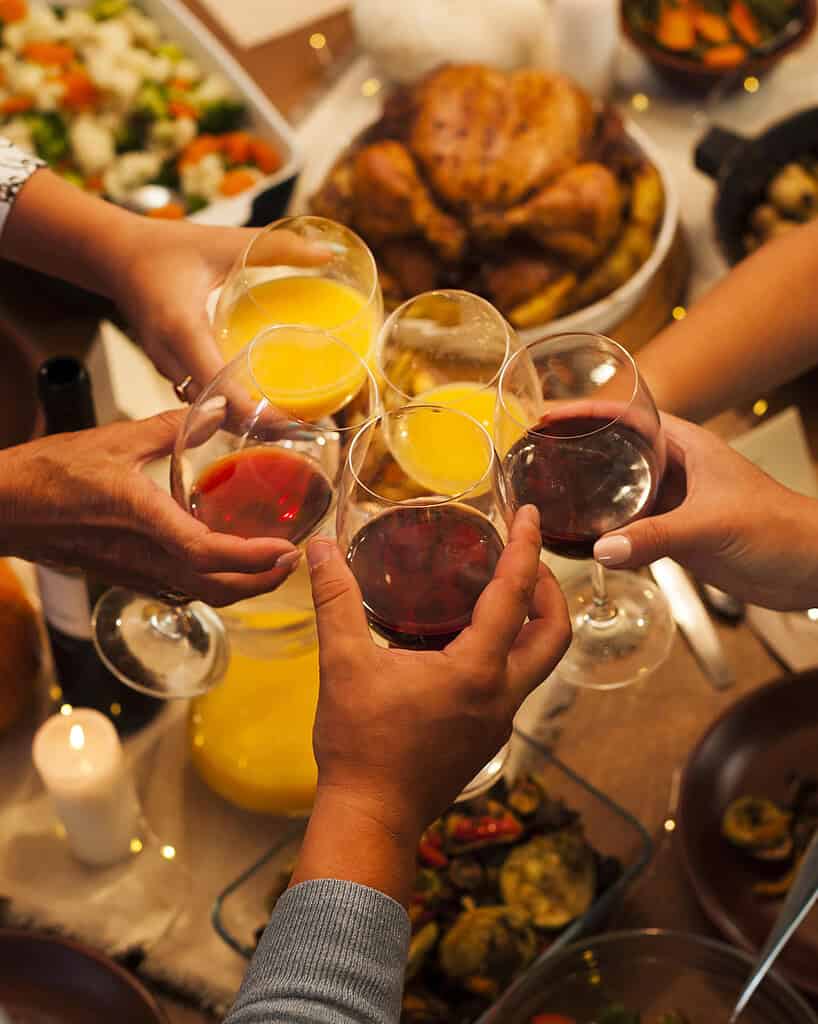 Friendsgiving toast at the table