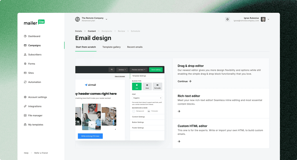 Mailerlite interface