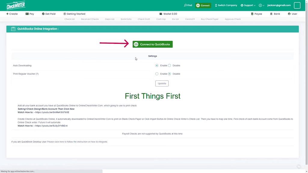 OnlineCheckWriter sync with QuickBooks