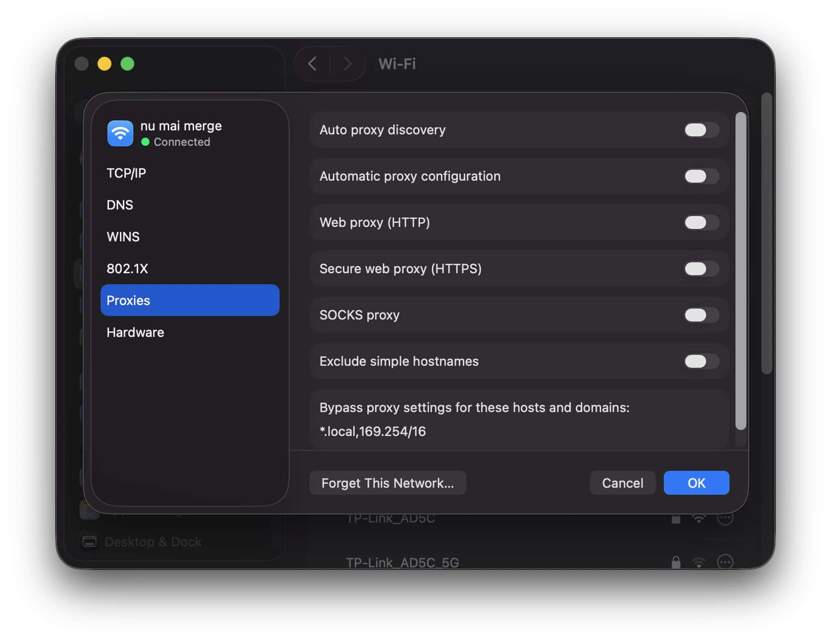 Proxies tab on a Mac