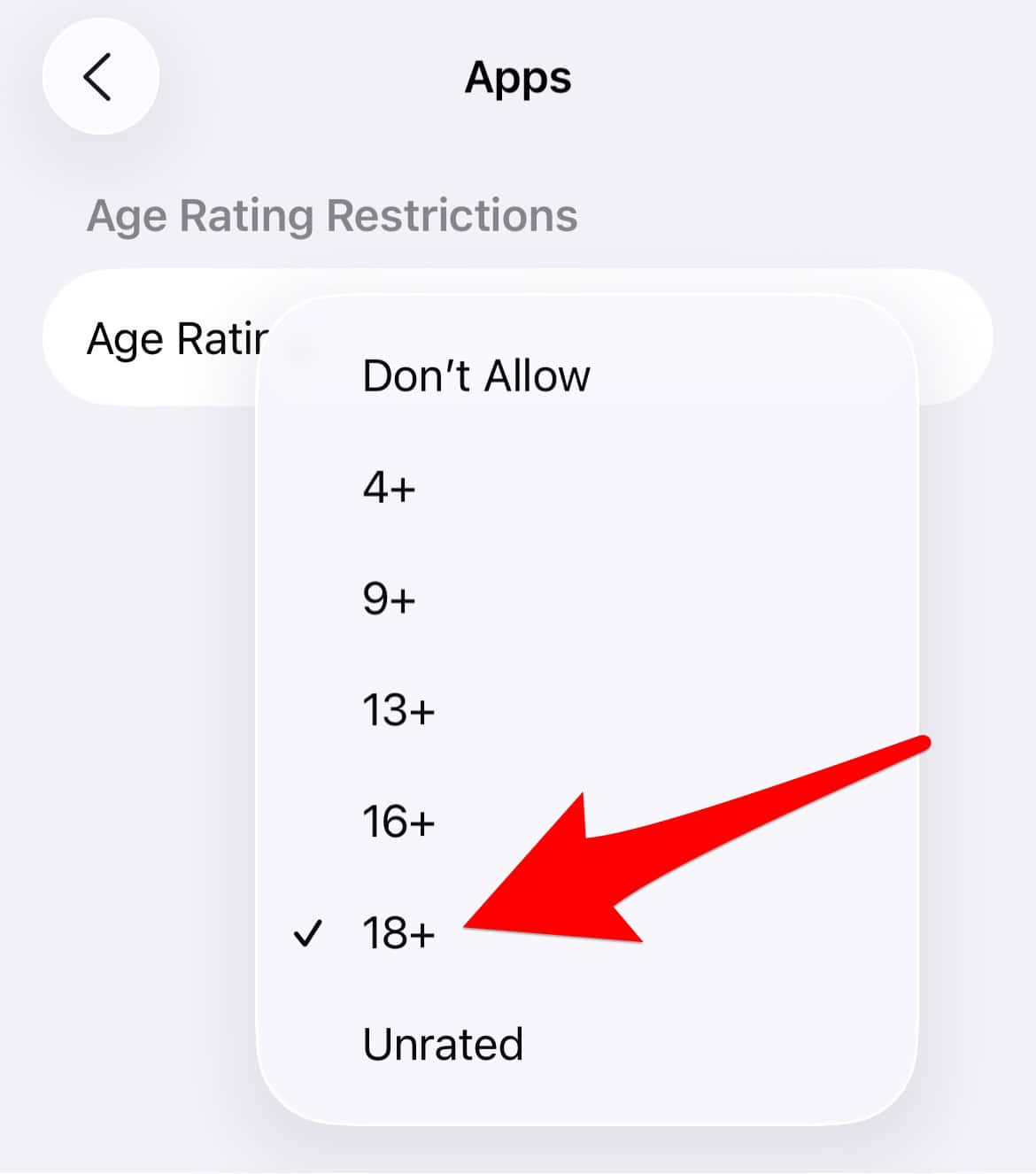 Raising the app age restriction on iPhone to 18+