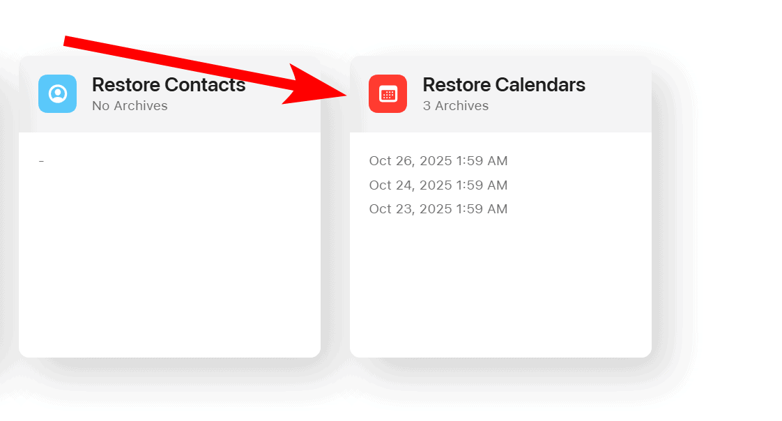 Restore Calendar option in iCloud settings