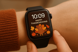 Someone wearing an Apple Watch with a Thanksgiving face