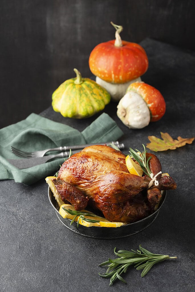 Thanksgiving roast with pumpkins