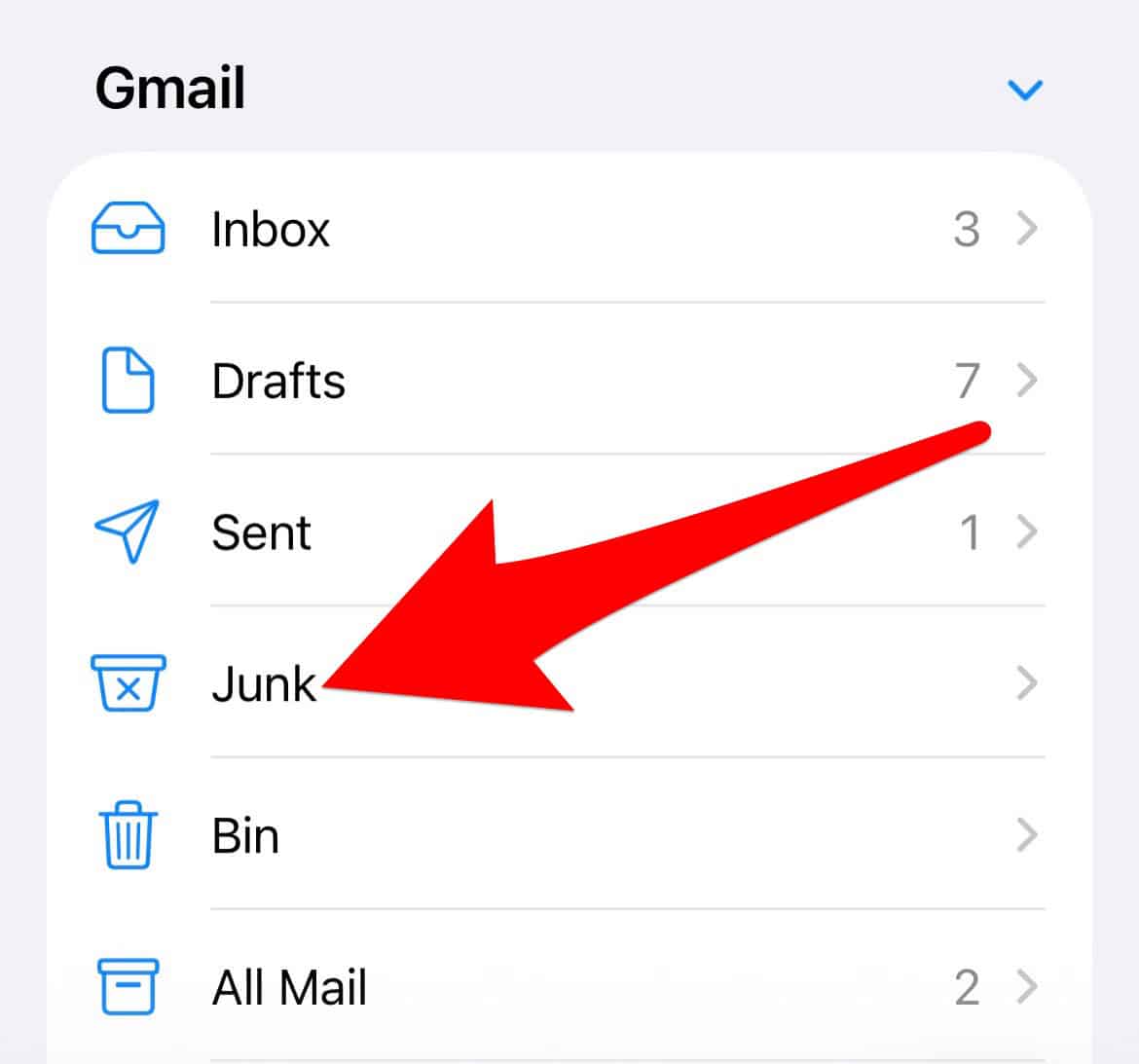 Thee Junk folder in iPhone Mail app