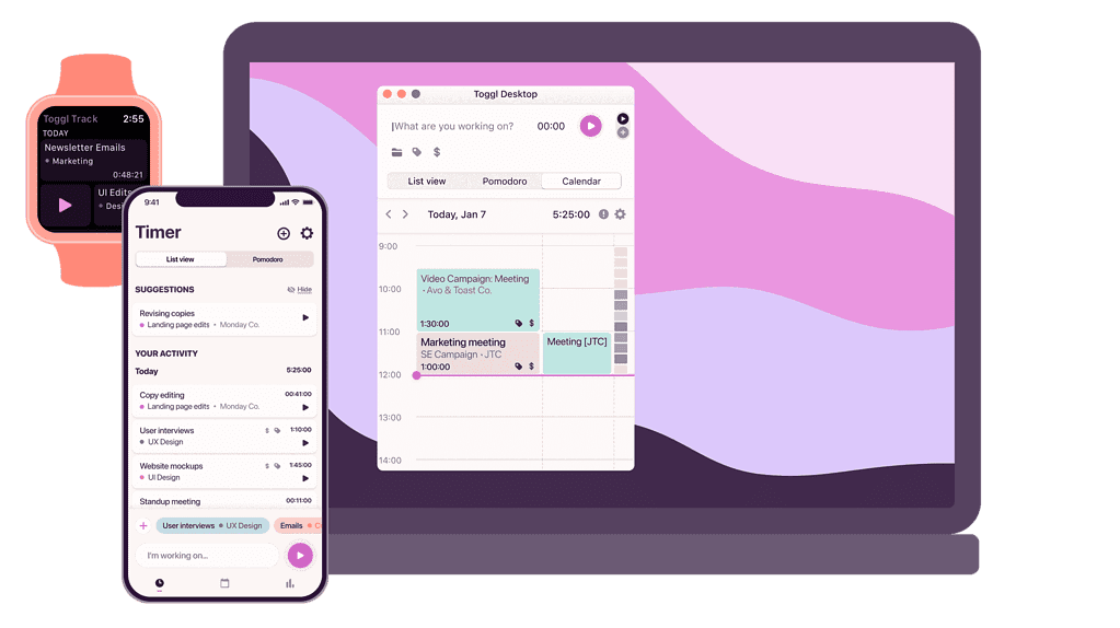 Toggl on various Apple devices