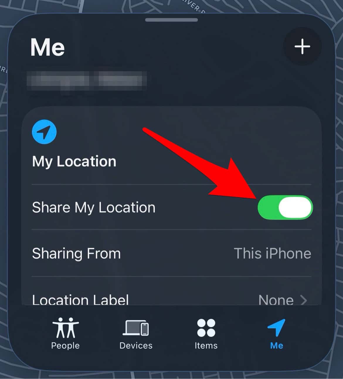 Toggle Share My Location in Find My