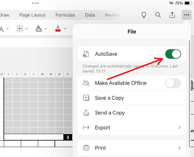 Turn auto save off Excel