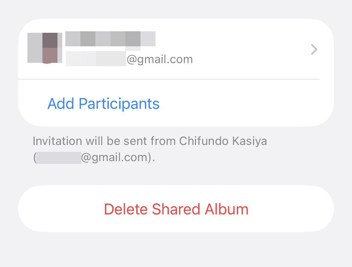 checking participants of a shared album on iPhone
