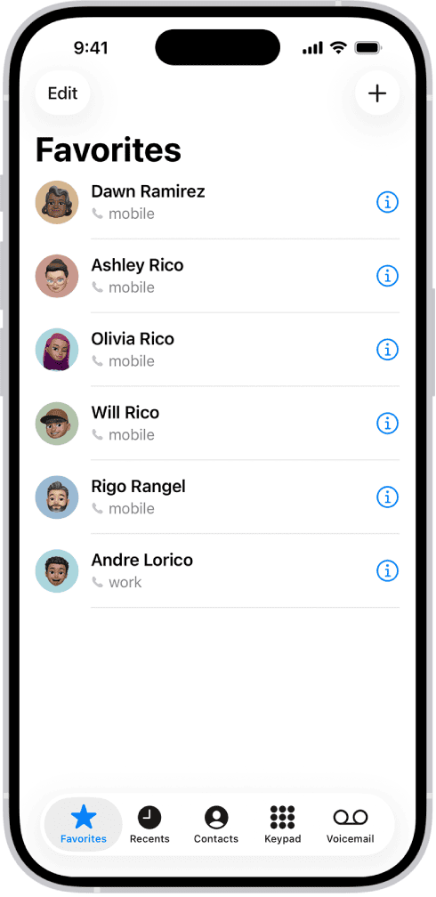 favorites on phone app on iphone